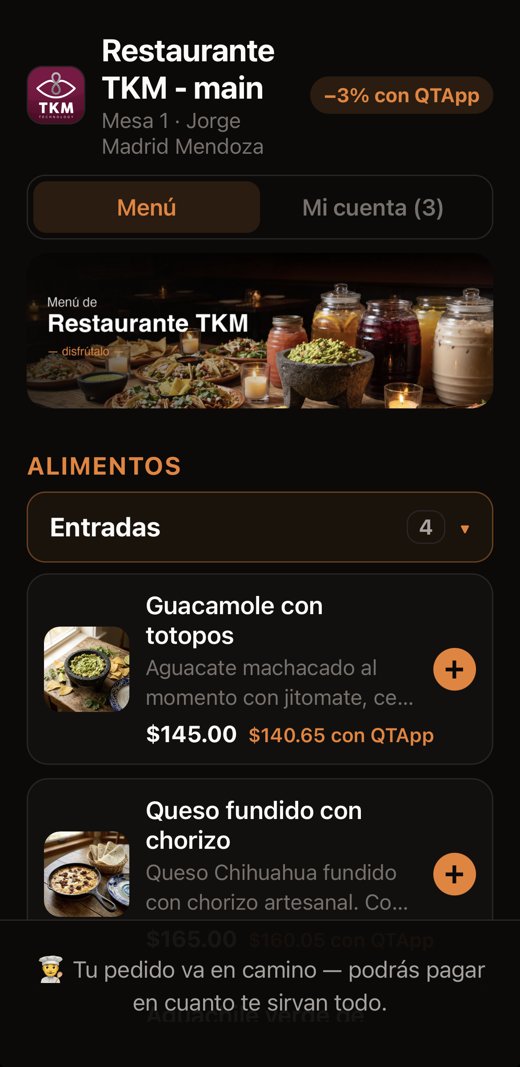 El menú del restaurante en el teléfono del comensal, con su banner y fotos